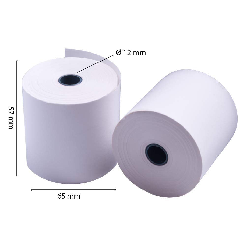 OFITURIA ® 100 Rollos Papel Térmico 57x65x12 mm para Sumadora Impresora TPV, Sin Bisphenol A