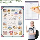 12-Monats-Bucket-List-Wandkalender, Saisonaler Planer Mit Spiralbindung, Bucket List Kalender 2026, 12-Monats-Zielplaner Mit Motivierenden Illustrationen, Für Bürobedarf, Deko für Zuhause & Büro