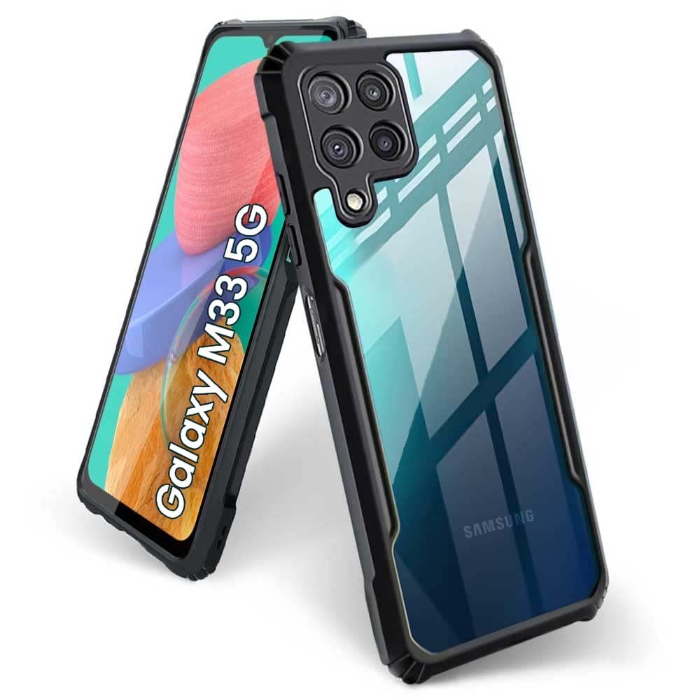 BASECASE Shock Proof Crystal Clear Back Case Mobile Cover for Samsung Galaxy M33 5G (Hard | Hybrid PC + TPU | Full Armour Device & Camera Protection | Jet Black) (B09X1KY7MZ) Amazon Price History, Amazon Price Tracker