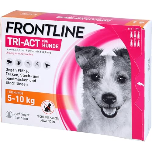 FRONTLINE TRI-ACT Hund S gegen Zecken, Flöhe & Mücken (kleine Hunde 5 bis 10 kg) - 6X Pipetten für bis zu 6 Monate Schutz - wasserfest - perfekt auf Reisen