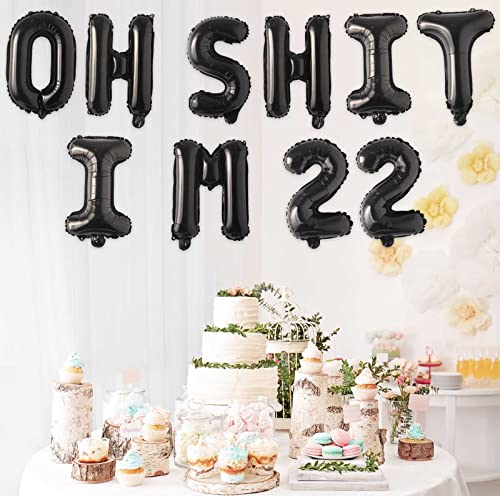 Image of Oh I'm 22! Latex Balloons 16 Inch Black Hallo Twenty Two Cheers to 22 Years Old Theme Decor for Man Woman Happy 22th Birthday Party Photo Studio Prop Flag Decorations Favors Supplies
