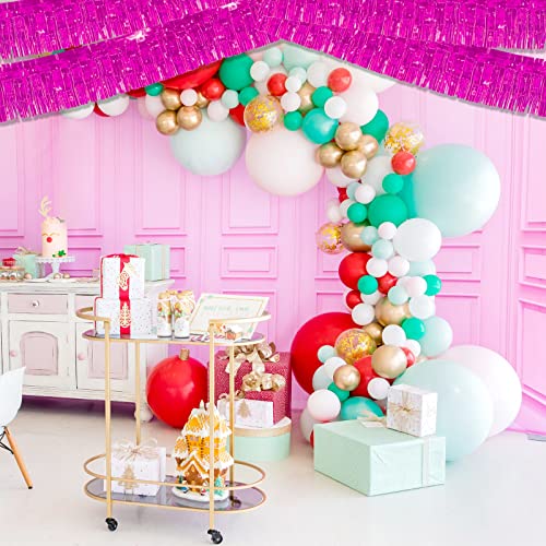 Image of 6 Pack 10 Feet Pink Metallic Foil Fringe Garland Rectangular Banner for Parade Floats, Thanksgiving, Christmas, Birthday, Halloween Party Decorations