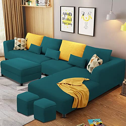 Image of Casaliving Minta RHS 8 Seater L Shape Sofa Set with Center Table for Living Room (Pine Fabric) Premium Fabric Sofa Set for Living Room | Hall