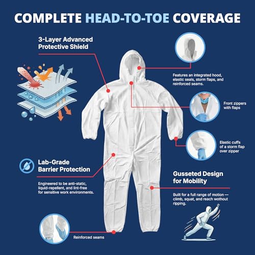 PENTAGON SAFETY EQUIPMENT - Disposable Overalls, Full-Coverage Hazmat Suit with Hood, Overalls for Men/Women, Pack of 25 White Coveralls for Extreme Work Environments & Various Applications, 3X-Large — view 3