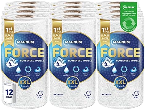 Magnum Force Multipurpose Paper Towels -Absorbent & Strong, Bulk Buy (Pack of 12 x 1 Roll, totaling 12 Rolls)