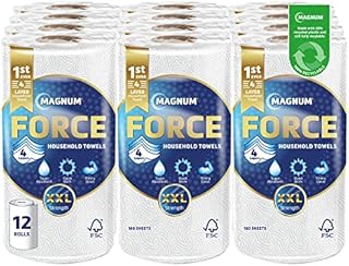 Magnum Force Multipurpose Paper Towels -Absorbent & Strong, Bulk Buy (Pack of 12 x 1 Roll, totaling 12 Rolls)