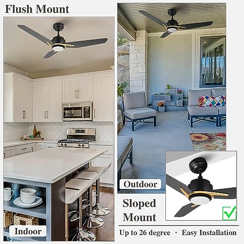 Smaair 48 Inch Smart Ceiling Fan With Light, Indoor Outdoor Ceiling Fan For Bedroom, Living Room, 3 Blade Dc Motor Ceiling Fan Compatible With Alexa/Google Assistant/Siri Shortcuts, Black/Gold #TOP5