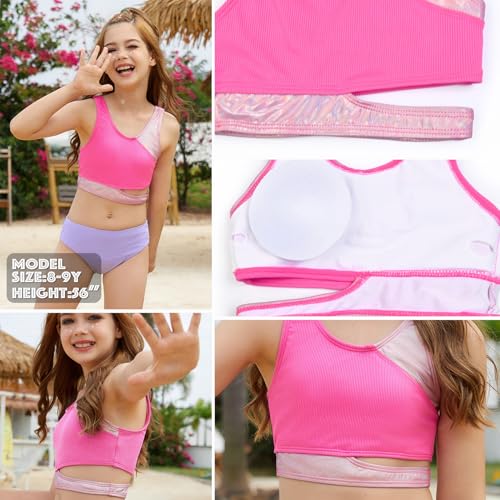 Image of Mirawsie Girls Swimsuit Bikini 2 Piece Set Patchwork Cut Out Split Sport Suits 6-14