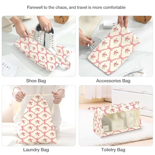 Image of 8 Set Packing Cubes for Suitcases,Packing Cubes with Shoe Bag, Cosmetics Bag, Clothing Bag, Accessories Bags Packing Cubes for Travel Luggage Organizer Women Men(Bow Flowers)