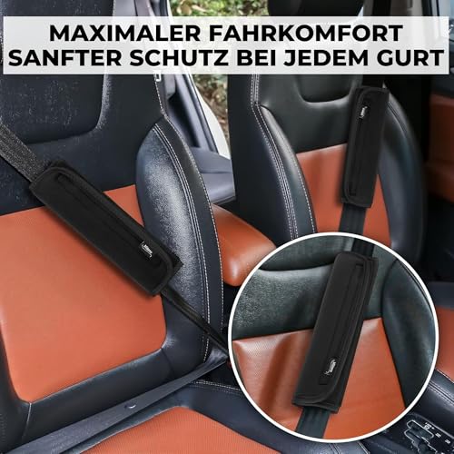 Mitavo Universal Auto Gurtpolster Set, 2 Stück in Schwarz, 25x7 cm Groß - Weiche Sicherheitsgurt Schutzkissen Gürtelkissen Schulterpolster für Komfort & Schutz, Kindersitz, Rucksack und Taschen