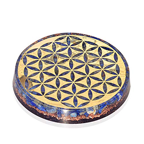 Orgonite Crystal Water Charging Plate with Lapis Lazuli Healing Crystals and Flower of Life Chakra Healing Orgone Water Plate for Spiritual Protection and Cleansing (90mm)