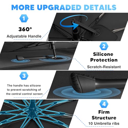 Image of KUST 56 inch * 31 inch Upgraded Windshield Sun Shade Umbrella - 【Medium Size】 - Foldable Ice-Crystal Shade Umbrella with Bendable Handle - Blocks UV Rays Keep Car Cool - Easy to Install and Use