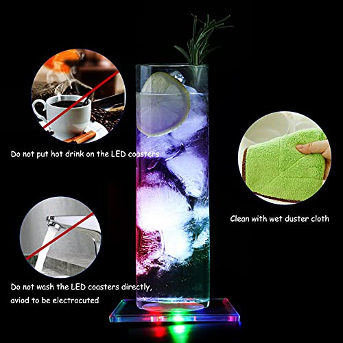 MEDOYOH Set of 8 Square Colour LED Coasters for Drinks ON/OFF Disposable Daily Waterproof Acrylic Light Up Coasters for Beer Cocktail Parties Weddings Bar Christmas Home Pub - Image 4