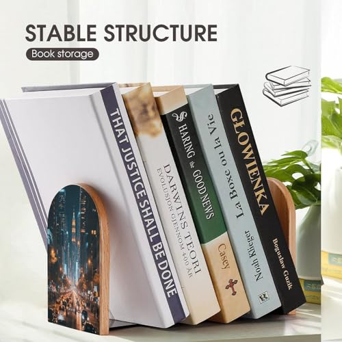 Sujetalibros de madera moderno y resistente con base de metal antideslizante 8