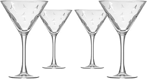 Rolf Glass Sailing Martini Glass - Juego de 4 vasos de Martini de 10 onzas con tallo  Vidrio sin plomo  Vasos de cóctel grabados con rueda de