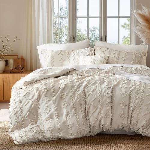 Image of Bedsure Boho Duvet Cover King Size, Soft & Comfortable Elegant Design Boho Bedding for Decoration, Machine Washable Comforter Cover for All Seasons,Includes 1 Duvet Cover & 2 Pillow Shams,Linen