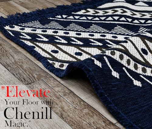 Image of BSB HOME Designer Superfine Chenille Carpet | 500 GSM Velvet Carpet /Area Rug /Durries with Fine Gold Yarn for Living Room, Bedroom, Runner| 122 x 183 cm or 4x6 ft, Blue
