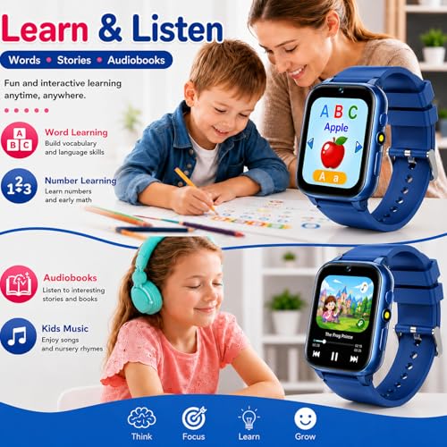Image of Smart Watch for Kids, Girls Boys Smartwatch with 26 Games Camera Video Recorder and Player, Pedometer Calendar Flashlight, Audio Book etc., Gifts for 4-12 Years Children (Blue) | 26 Games, Camera Video Recorder and Player, Pedometer Calendar Flashlight, Audio Book, Toys Gifts For 4-12 Years Children