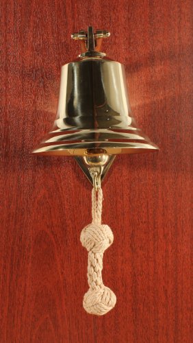 Buddel-Bini Versand Glocke 150 mm Messing massiv Schiffsglocke mit Wandhalter, Bändsel und Schäkel