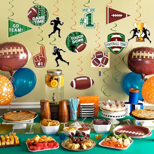 Image of 54Pcs Football Hanging Swirls Party Decorations Football Streamers Birthday Party Banner Garland for Sports Theme Game Day Decorations Tailgate Party Supplies