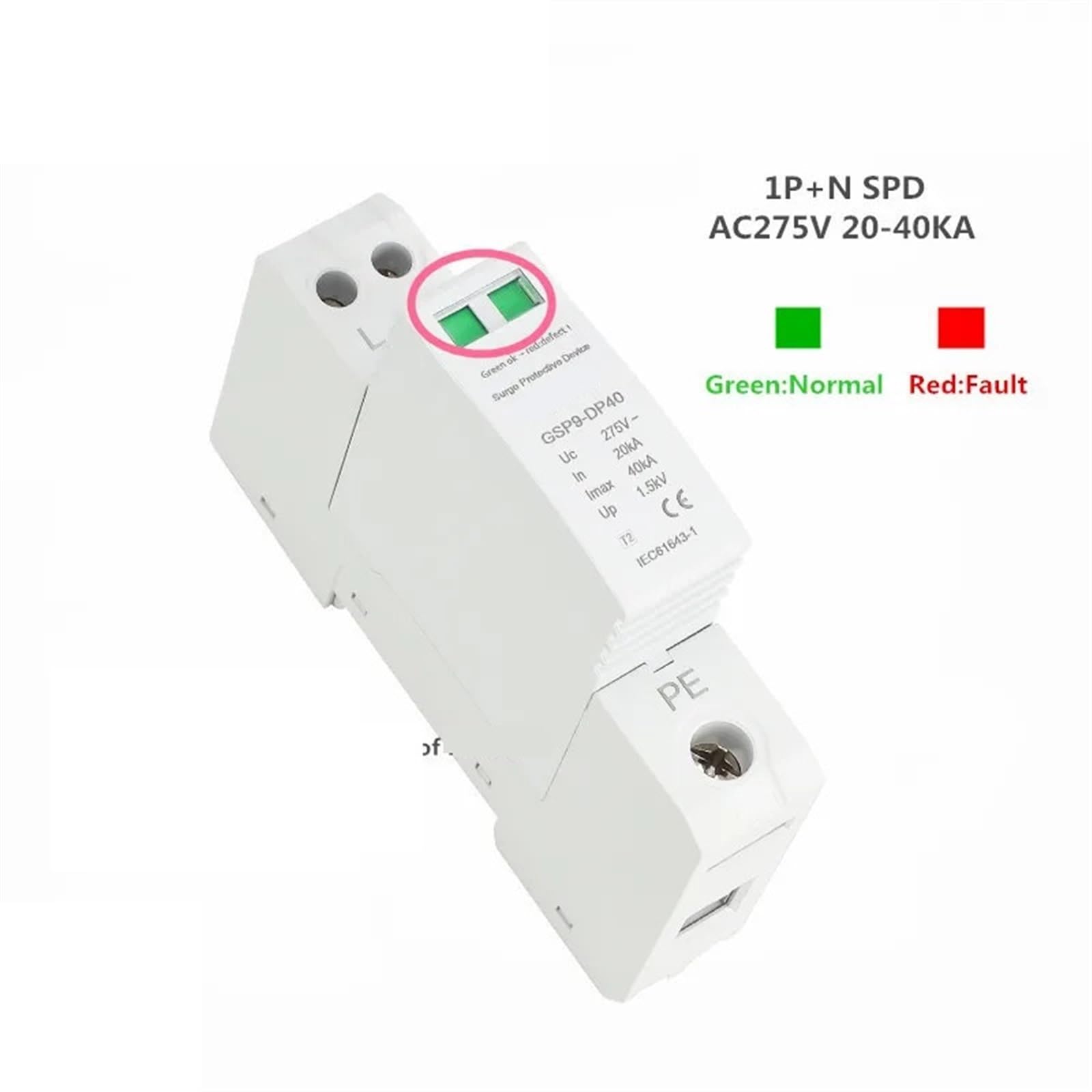 GSP9 1P + N 18mm SPD 20~40KA parafoudre Protection contre la foudre dispositif parafoudre basse tension AC275V SPD 1 pièces