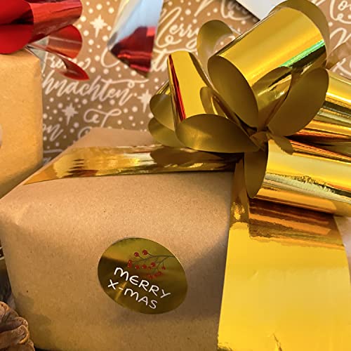 Oblique Unique® Geschenk Schleife mit Geschenkband Glänzend für Geschenke Tüten Zuckertüten für Weihnachten zum Basteln Dekorieren Verzieren UVM. (Gold)
