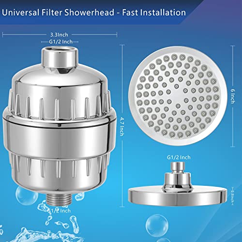 Image of High Pressure Filtered Shower Head Set, 6aa‚¬a¢aa‚¬a¢ Rain Shower Filter for Hard Water, Universal Round Showerhead 20 Stage Filtration Removes Impurities for Rejuvenated Skin and Healthy Hair by Eolax