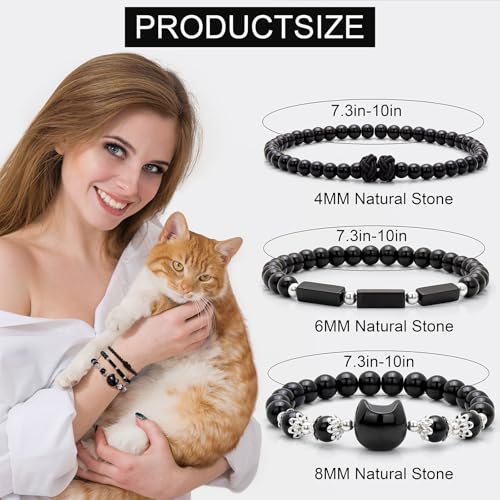3Pcs Money Attraction Cat Bracelet - Black Obsidian Women Bracelets -Wealth Prosperity Abundance Stone Bead Bracelet,Crystal Spiritual Cute Protection Stretch Bracelet,Good Luck Feng Shui Bracelets For Women Gifts4