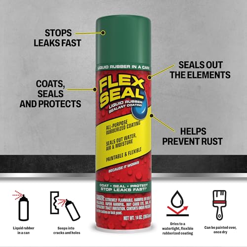 Image of Flex Seal, 14 oz, Green, Stop Leaks Instantly, Waterproof Rubber Spray On Sealant Coating, Perfect for Gutters, Wood, RV, Campers, Roof Repair, Skylights, Windows, and More