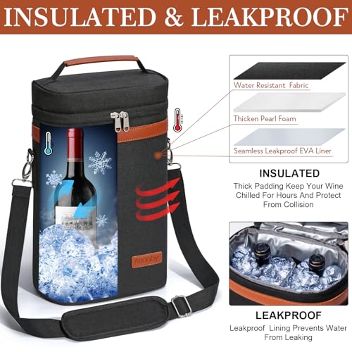 image for Aoonby 2 Bottle Wine Bag Wine Cooler Carrier Wine Gift Tote Bag, Leakp