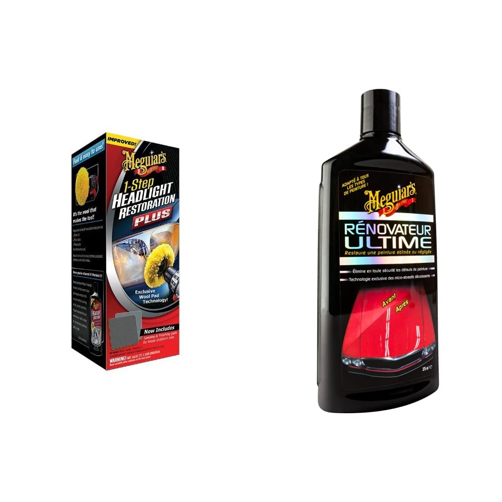 Meguiar's G1900UK Kit Rénovation Phares et Optiques & G17216F Rénovateur Ultime - 473 ML