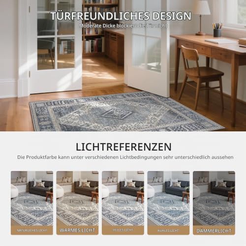 GENIMO Orientalisch Vintage Teppich Dunkelblau Waschbar 200x290 cm – Ansicht 3
