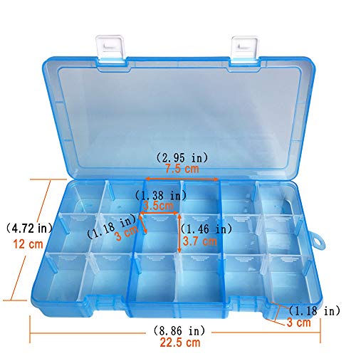 Duofire Plastic Organizer Container Storage Box Adjustable Divider Removable Grid Compartment For Jewelry Beads Earring Tool Fishing Hook Small Accessories(18 Grids, Blue X 2) #TOP3