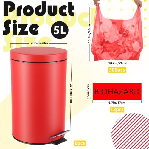 Image of Geiserailie 6 Set 1.32 Gallon Metal Biohazard Trash Can, Foot-Operated Lid