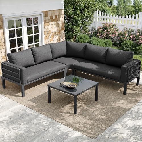Sapgaks Salon de Jardin extérieur 4-5 Personnes,canapé de Jardin avec 1 Table Basse en Verre trempé,Coussins,Pieds réglables,Structure en Fer galvanisé...