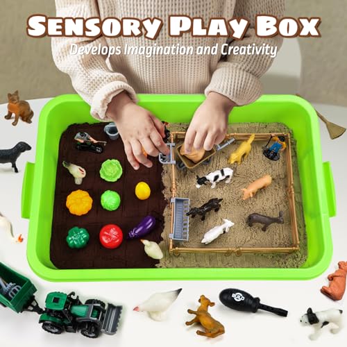image for Aprilwolf 69 PCS Farm Sensory Bin Toys Playset, Sandboxes with Sand, F