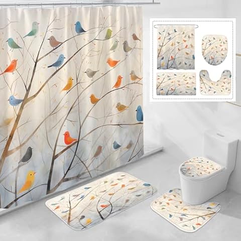 Litabel Vintage Bird Tree Shower Curtain Set Cover
