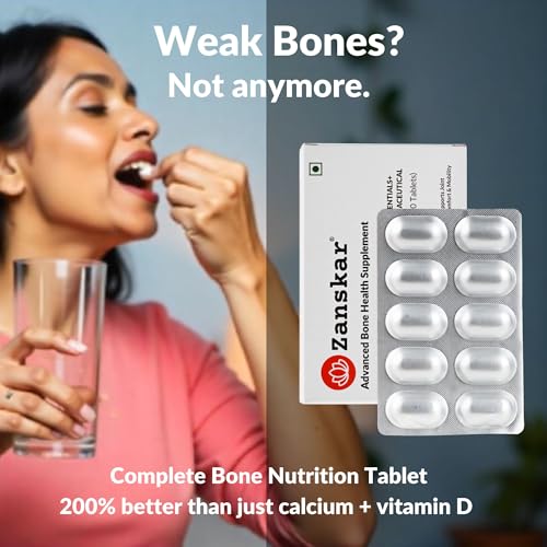 Image of Zanskar Advanced Bone Health Tablet (30 Tablets) | Calcium, Vitamin D3, Vitamin K2, Collagen, Magnesium & Zinc (1200mg) | 100% Veg | Bone Health and Joint Support