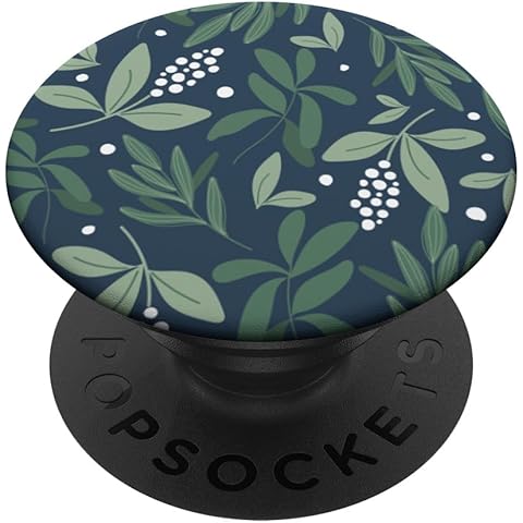 Green Botanical Foliage & White Berry Floral Bud Pattern PopSockets Adhesive PopGrip