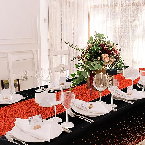 Image of Irenare 2 Pcs Black and Red Tablecloth and Sequin Table Runner Set Polka Dots Confetti Table Cover Dining Plastic Tablecloths Glitter Decorations for Birthday Wedding Anniversary Party Supplies