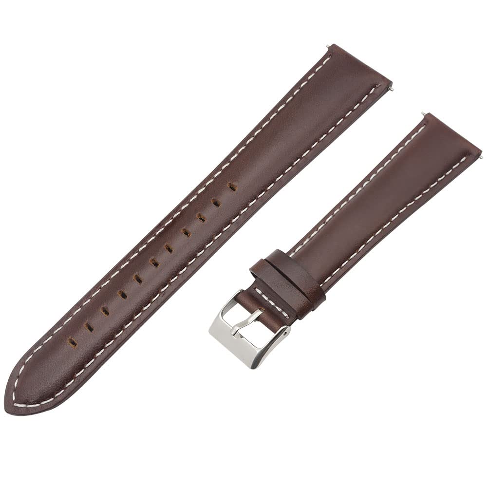 AMHUGE Extra Long Italian Genuine Leather Watch Strap-18mm，20mm，22mm，24mm Width -Brown Black Calf Leather Watch Band for Big Wrist Men or Women (20mm, Dark Brown with White Stitches)