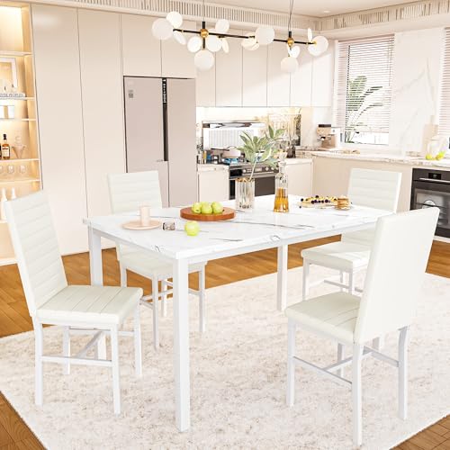 Recaceik 5-Piece Small Dining Table Set for 4, Modern Faux Marble...