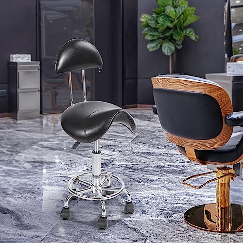 Alapur Rolling Saddle Stool With Back Support,Ergonomic Swivel Saddel Chair Hydraulic Adjustable Stool For Dentist Spa Massage Salon Hairdressers,Black #TOP7