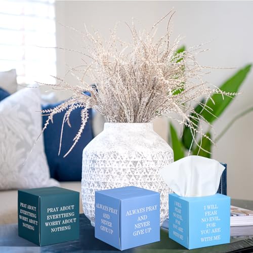 Image of Fourluoo 12 Pack Bible Verse Facial Cube Tissues Boxes 600 Sheets 3 Ply | Christian Scripture on Boxes, Square Face Tissues Cube Fits Car Holders, Soft Facial Tissues Bedroom Supply Thanksgiving Gift