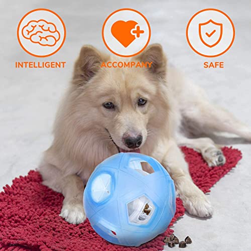 LumoLeaf Hunde-Leckerli-Ball, 13 cm Interaktives Intelligenzspielzeug für kleine & mittelgroße Hunde, Einstellbarer Schwierigkeitsgrad, Futterspender & Anti-Schling-Funktion, Blau