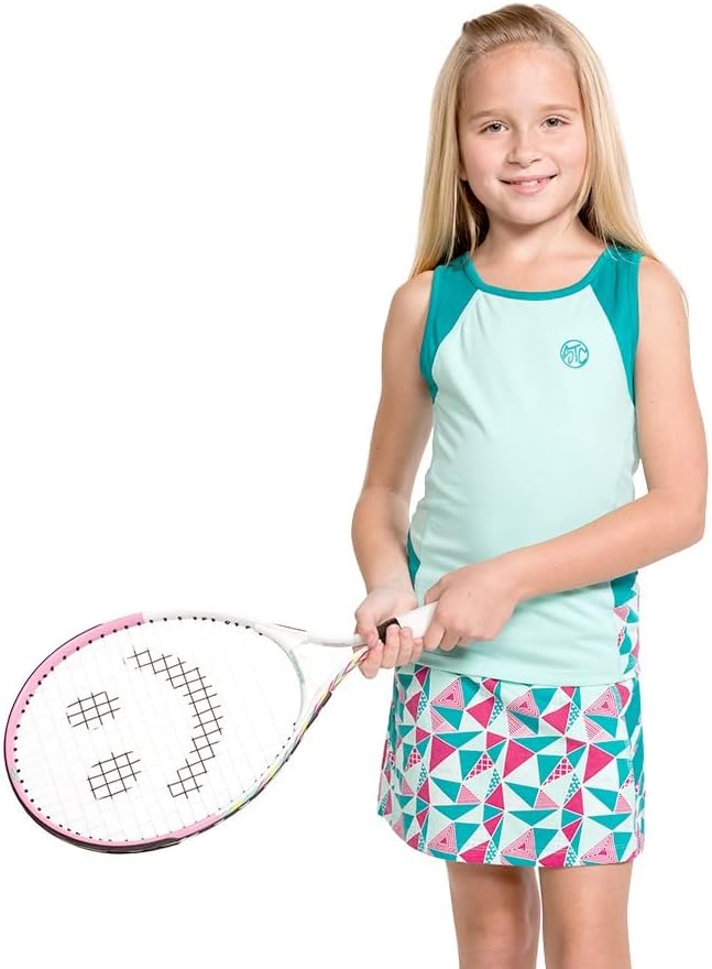 Street Tennis Club Girls Tennis Dress & Golf Outfit, Athletic Skirts Dress with Built-in Shorts - Girls Active Golf and Tennis Clothes Beach Glass/Aqua Large (9-10 Years)