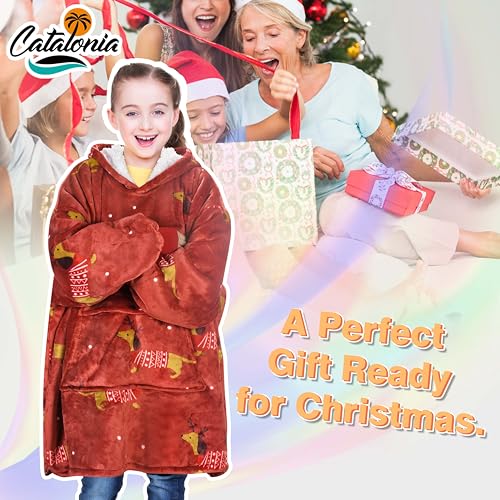 image for Catalonia Xmas Dachshund Blanket Hoodie for Kids, Oversized Wearable S