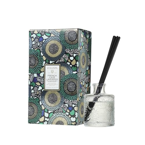 Voluspa French Cade Lavender Scented Reed Diffuser, 3.4 oz, Luxury Woody Lavender Diffuser, Oil Reed...