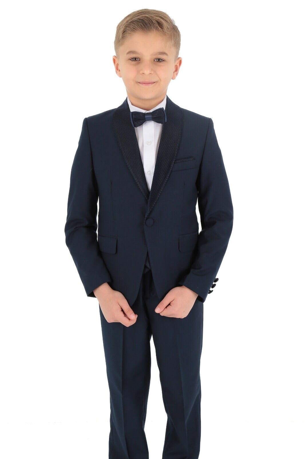SIRRI Abito da Smoking Elegante da Pranzo per Ragazzi con Gilet in Velluto di Velluto a Coste e Rever Sciallato - Perfetto per Matrimoni e Occasioni Formali