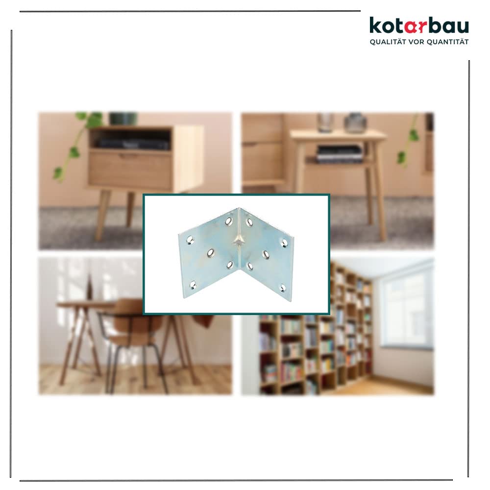 KOTARBAU Winkelverbinder 60 x 60 x 60 mm Sicke Stahl Bauwinkel Montagelöcher Möbelwinkel Verzinkt Schwerlast Holzverbinder Montagewinkel Stuhlwinkel (100)
